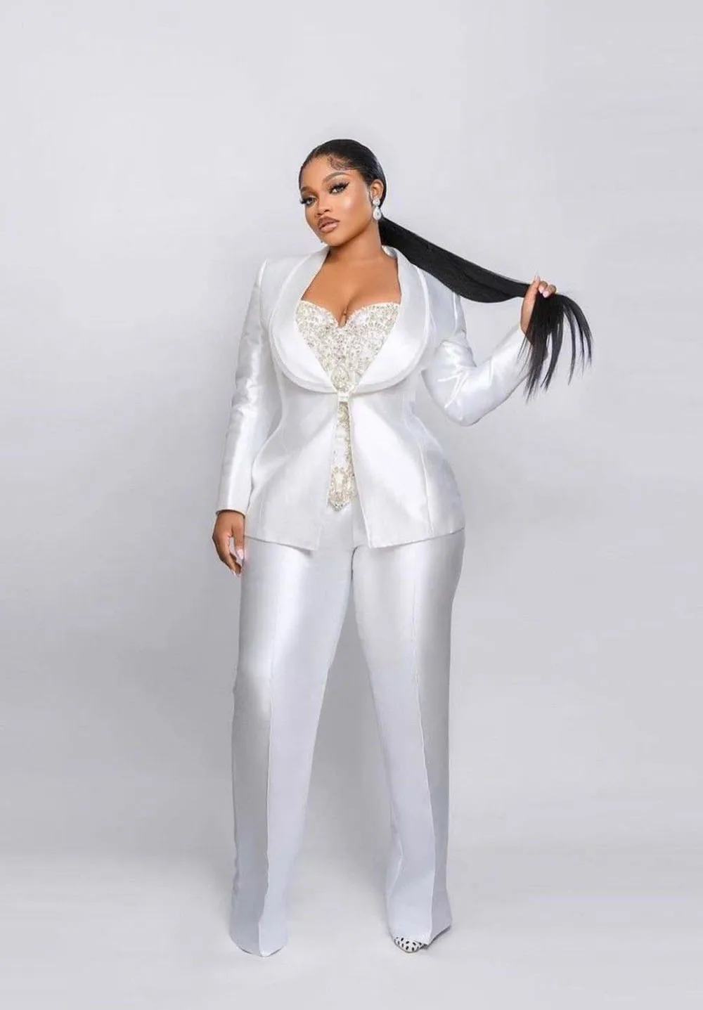 Women's Dresses Suit Gowns Elegant Double Lapel One Button Jacket Coat And Pants For Female Satin 2 Pieces Suit Customized W668