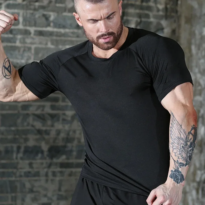 

Fitness T-Shirts Quick Drying Gym Jersey Running Short Sleeves Sports Compression Shirt Men Elastic Tight Sportswear Clothing