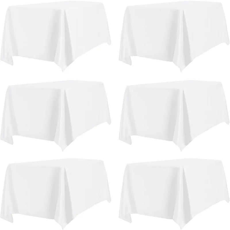

6 Pack White Table Cloths 60 x 102 Inch, Stain and Wrinkle Resistant Table Linen for 6 Ft Rectangle Table