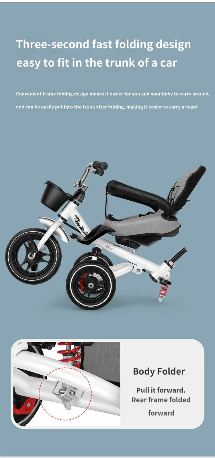 Cochecito de bebé ajustable, asiento reclinable de tres ruedas, bicicleta para niños, multifunción, plegable, puede sentarse y acostarse, triciclo para niños