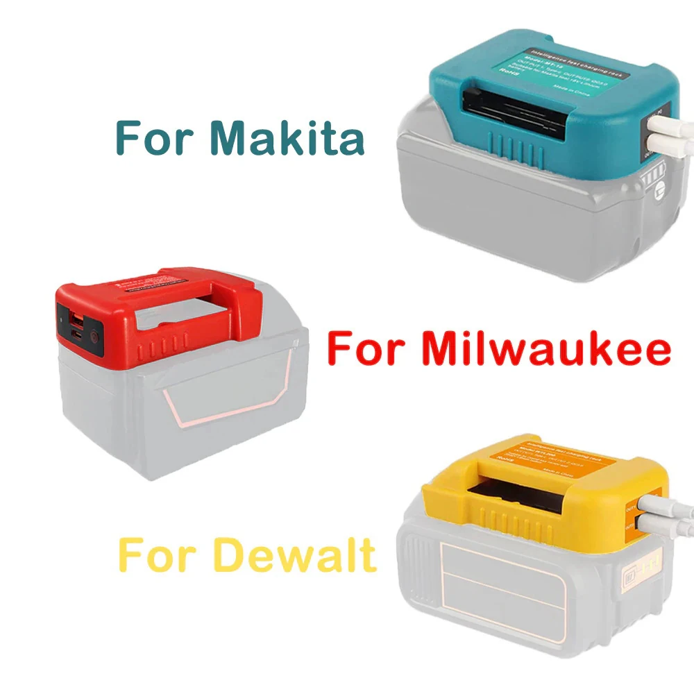 USB Fast Charger Adapter for Makita/Dewalt/Milwaukee 18V Li-ion Battery  Rack Holder USB Type-C Output Fast Charging Interface