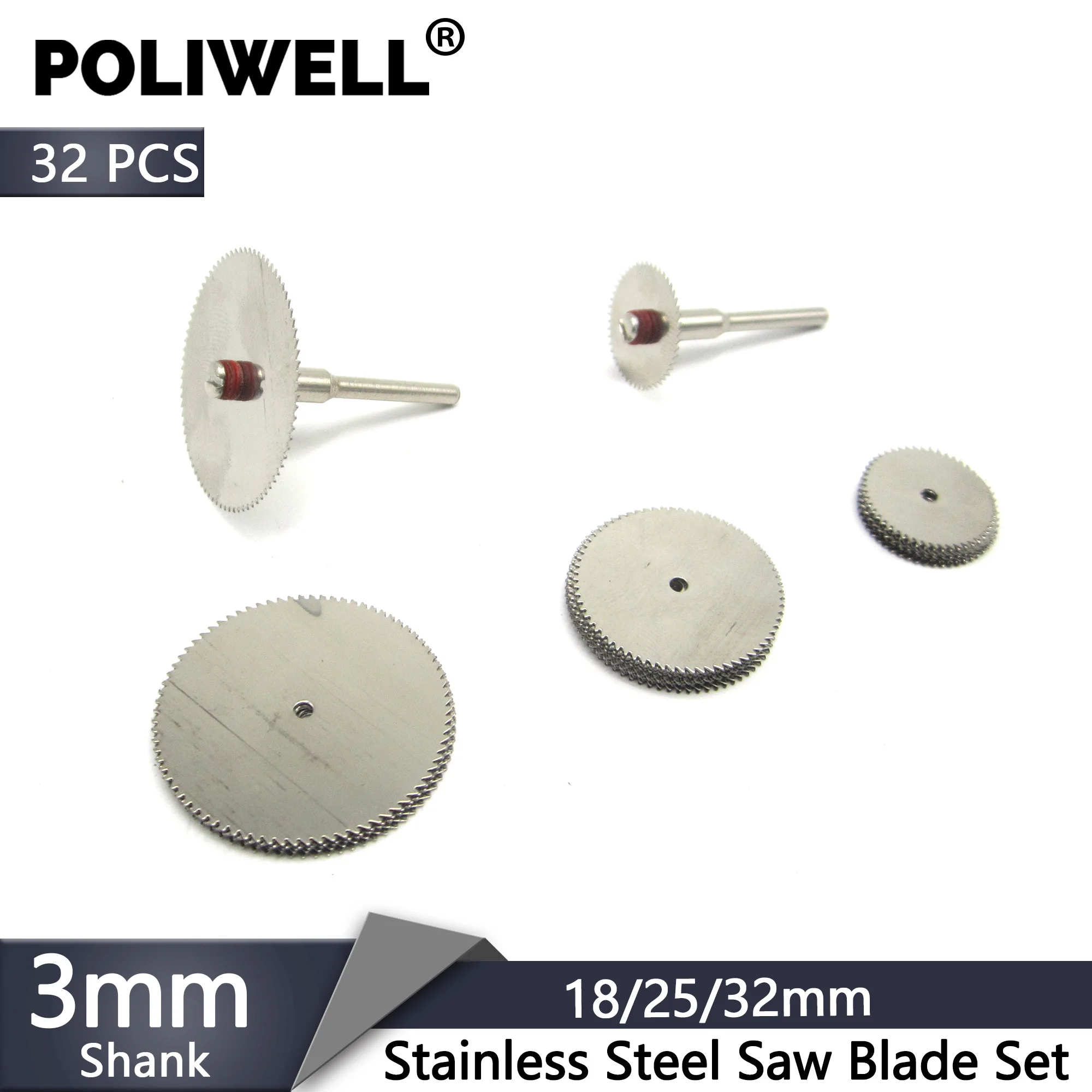 32 sztuk 18 ~ 32mm ze stali nierdzewnej Mini piła tarczowa zestaw 3mm naprawiono pręt plastikowe koła tarcza do Dremel narzędzie obrotowe