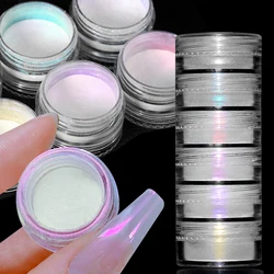 6Boxes/set White Chrome Aurora Nail Powder Pigment Pearl White Rubbing On Nail Art Glitter Dust Glimmer Pigment Nail Decoration