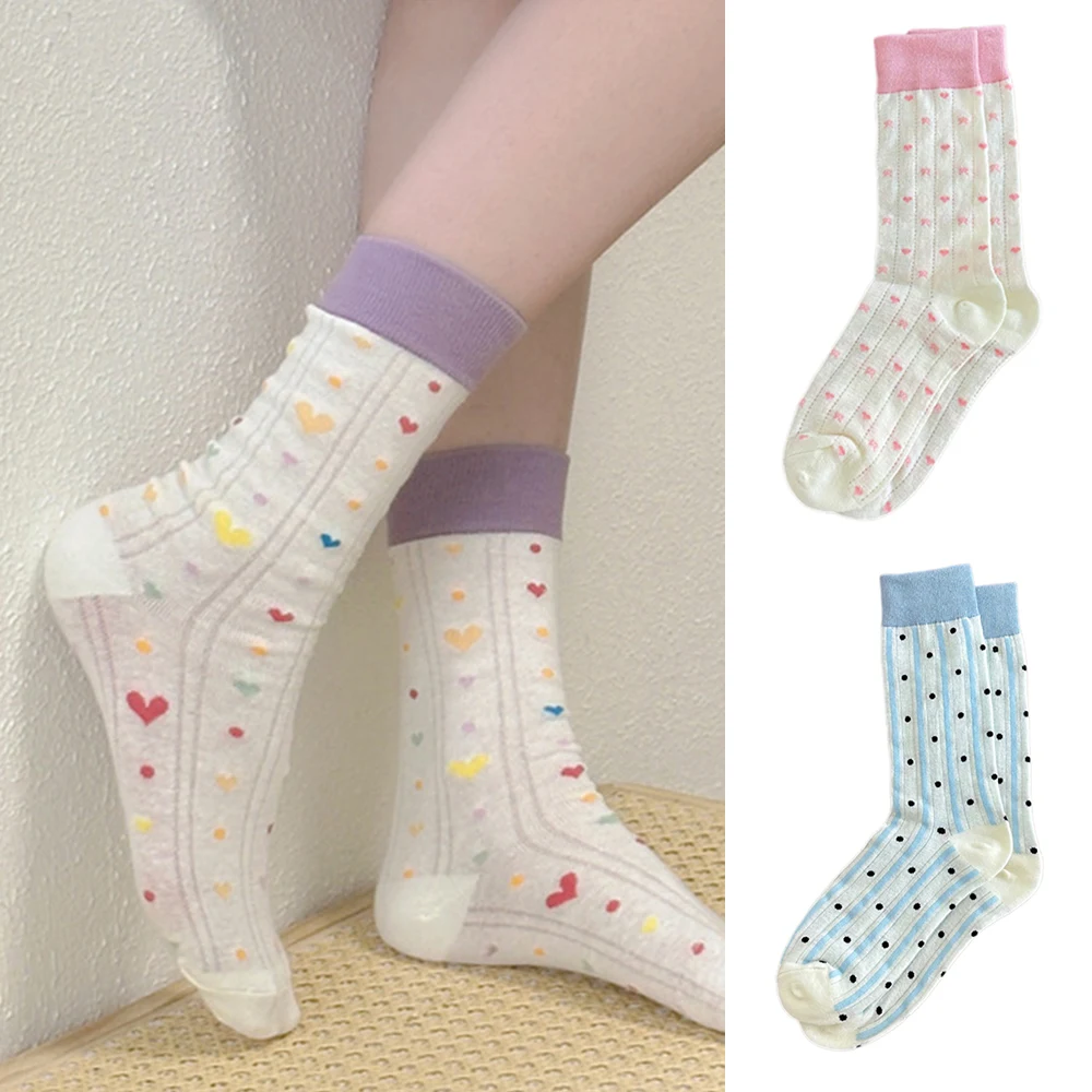 Ins Colorful Polka Dot Women Socks Summer Thin Hollow Out Breathable Mid-calf Socks Japanese Love Dot Y2k Cute Girl Ruffle Socks