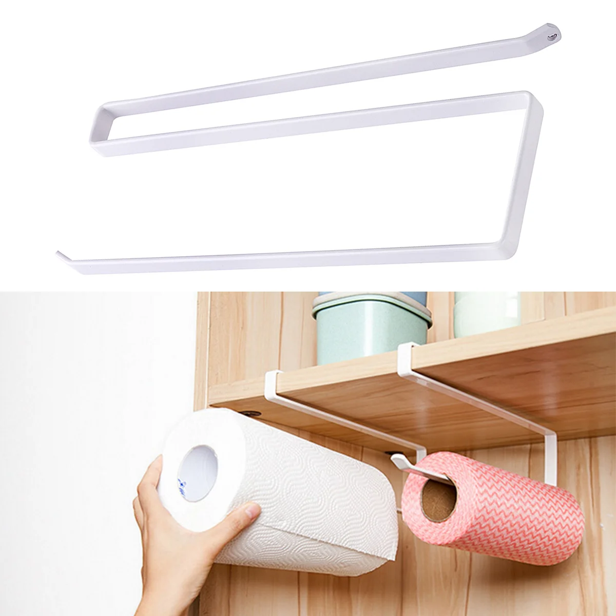 Cabinet Cupboard Under Shelf Storage Rack Paper Towel Roll Dispenser Napkins Holder (White) paper roll holder