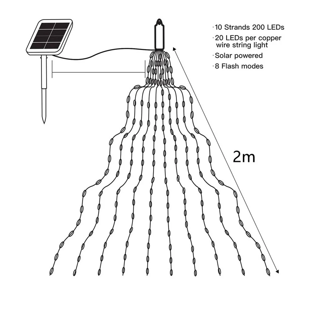 Solar Tree Copper String Light IP65 Waterproof 140/200/280 Leds Outdoor Christmas Tree Fancy Decoration for Fence,Street,Pathway