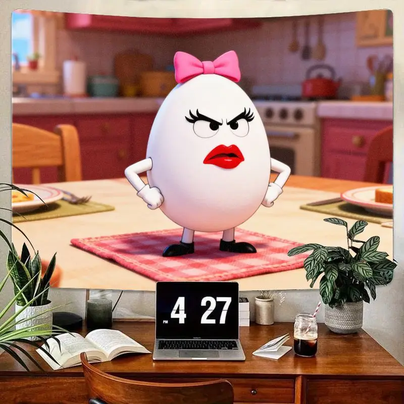 

1 шт. забавный мультяшный гобелен с сердлым яйцом, розовый бант, красные губы, настенное искусство для современной кухни, спальни, гостиной, подарок из полиэстера