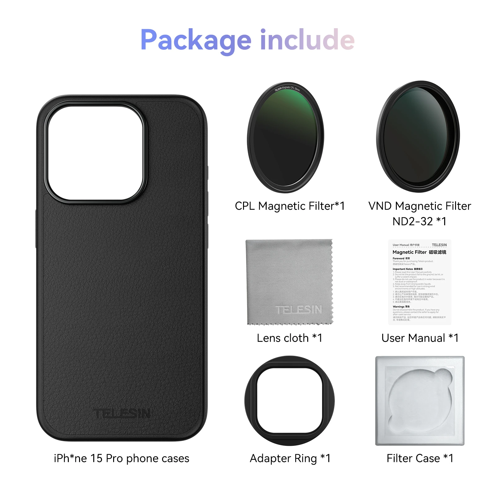 TELESIN Telefoon CPL VND Filter Voor iphone 15 pro 15 pro max met Telefoon Beschermhoes Lens Filter Voor iphone Accessoires