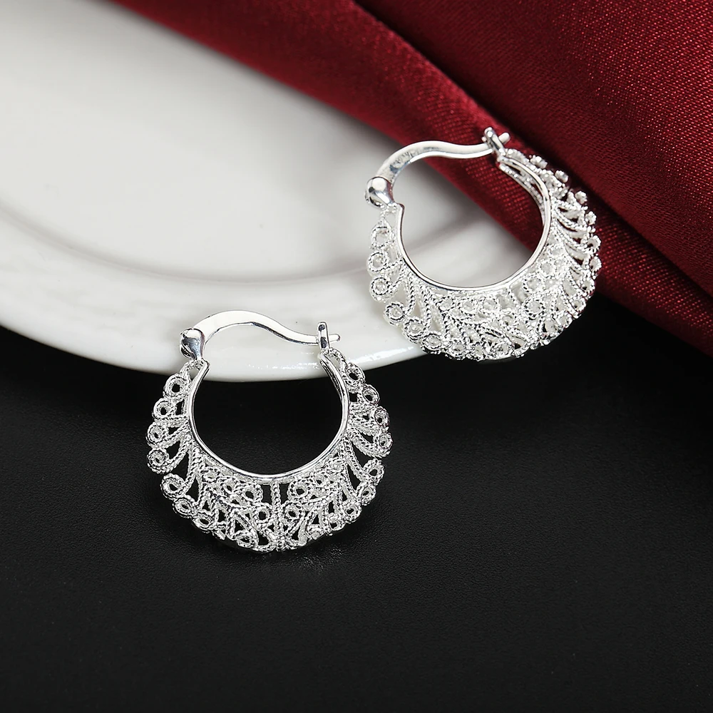 High quality 925 Sterling Silver Pretty Hollow Carved drop Earrings for Women fashion wedding party Jewelry Christmas Gifts