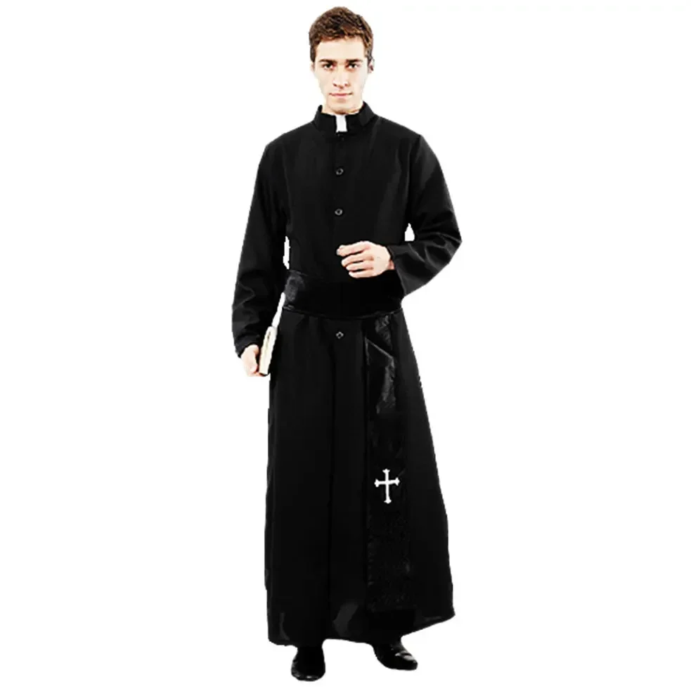 

Adulte noir Noble prêtre Costume hommes pasteur religieux père Costumes Halloween pourim fête Mardi Gras déguisement
