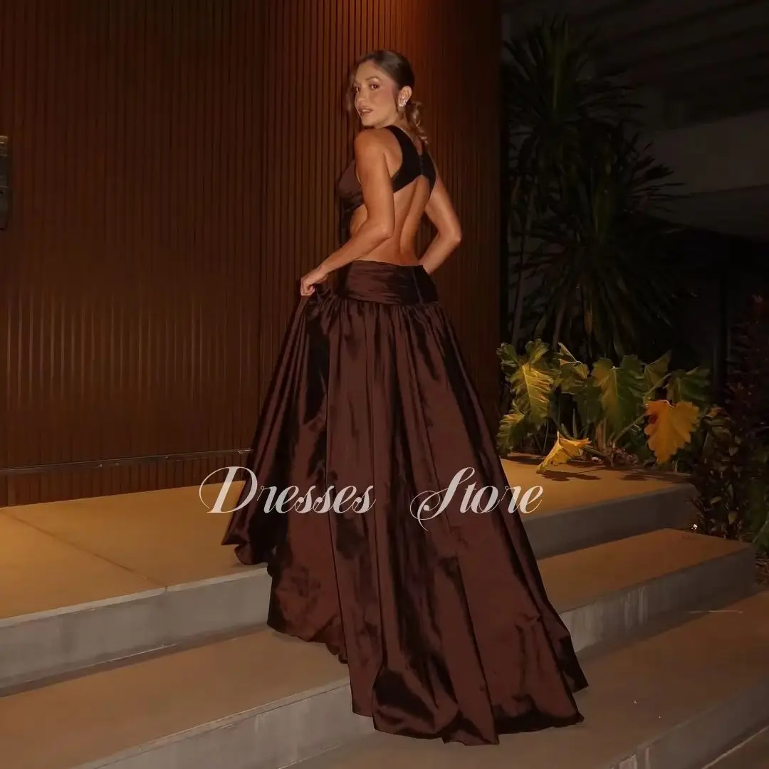 

MD Elegant Brown Evening Gown Saudi Arabic O-Neck Show waist New Satin Pleat Prom Gown فساتين سهرة customised 2025