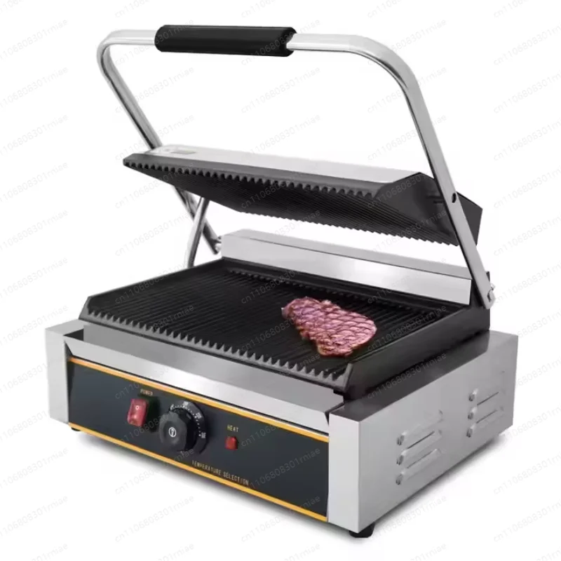 Commercial sandwich electric cake pan with groove, commercial single pressure electric panini oven, professional panini press