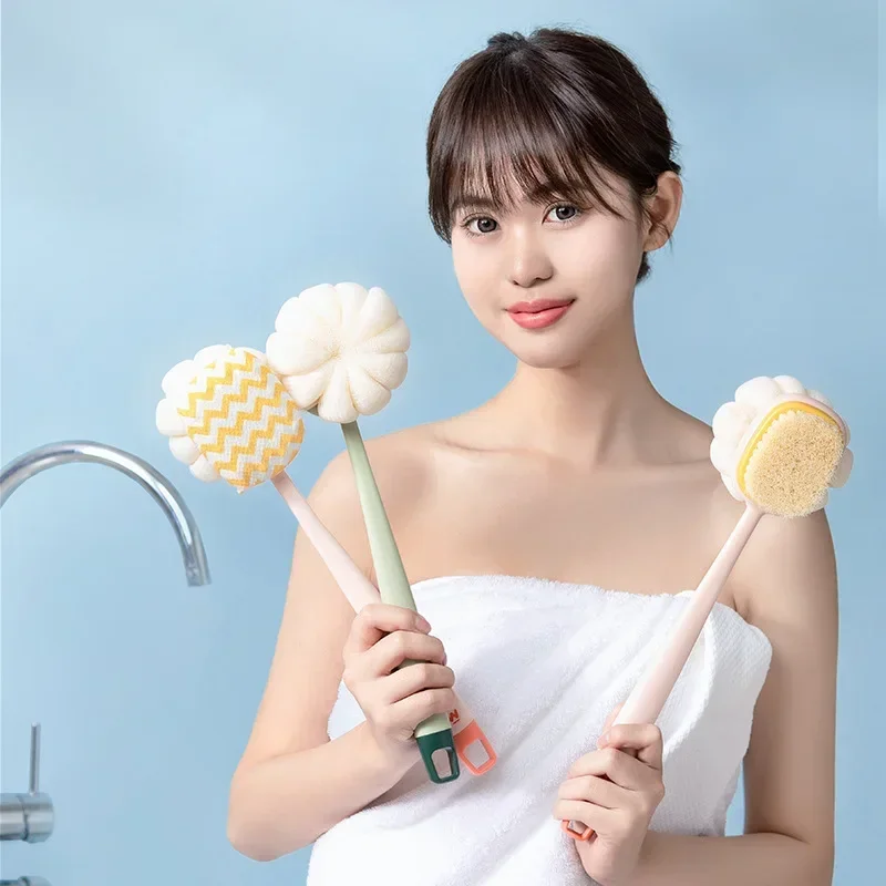 Two sides Shower Long Handle Body Brush Silicone Bathroom Wash Brush Bathing Massage Back Body Exfoliating Brush Bath Supplies