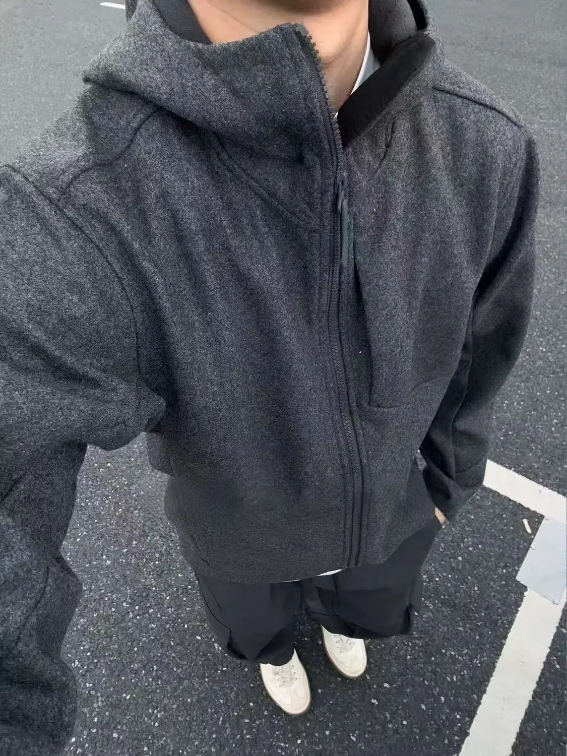 

Мужское демисезонное пальто из плотной шерсти с капюшоном на молнии, винтажное, теплое, молодежное, однотонное, с длинными рукавами