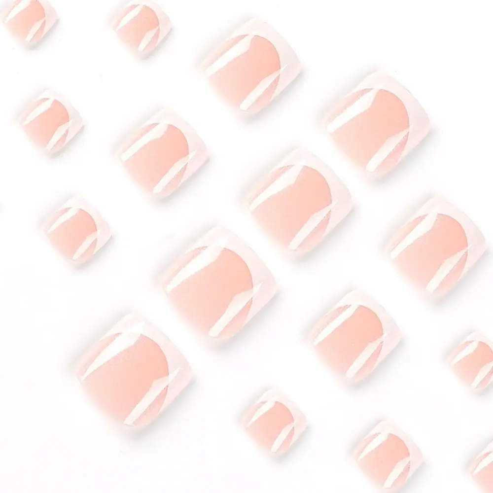 24 個取り外し可能な DIY グリッタープレス爪偽 Nials 付け爪フレンチフットネイルホワイトエッジ
