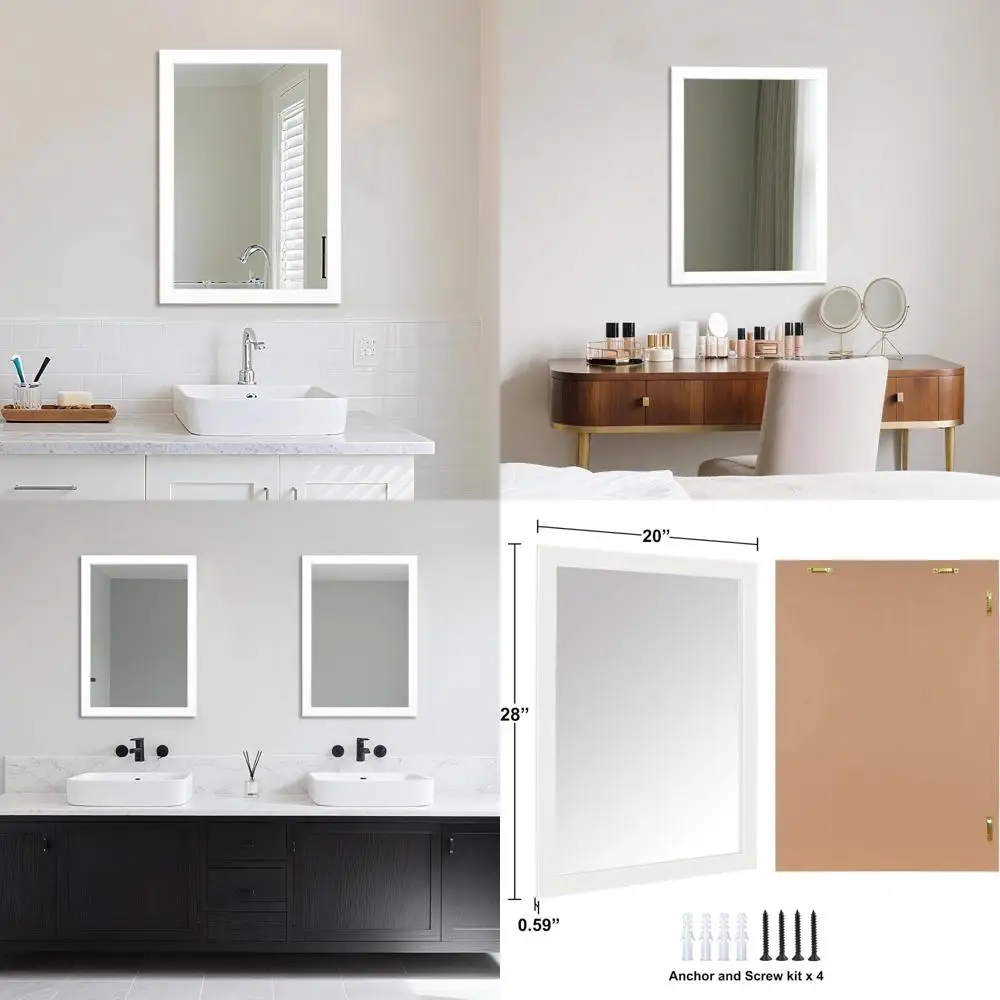 Rectangular Wall Mirror for Home - 20x28 Inches, White Frame, Ideal for Bathroom, Bedroom, Entryway, Living Room