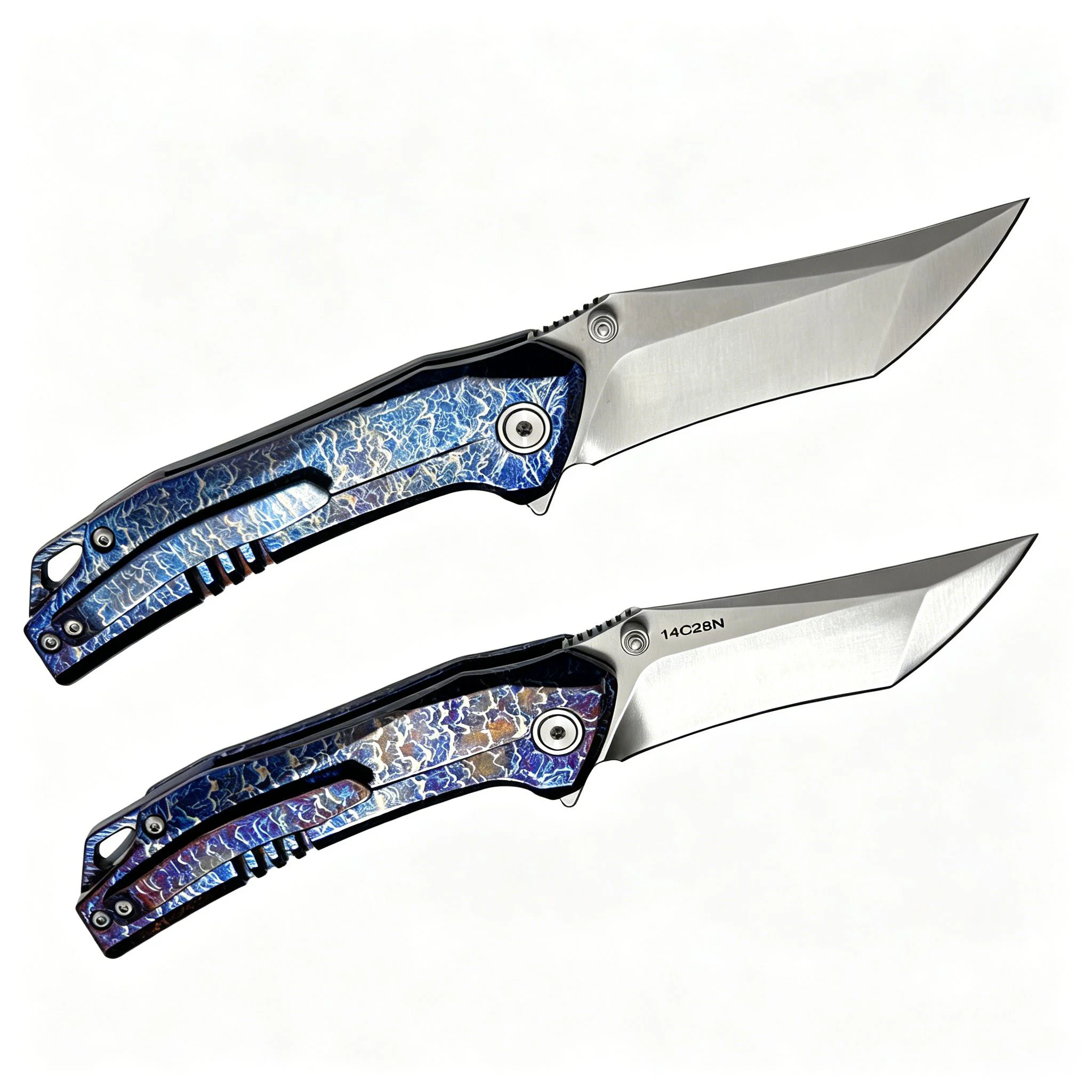14C28N Steel Folding Pocket Knife TC4 Titanium Handle Clip Ball Bearings 117g Lightweight Household Utility Tool
