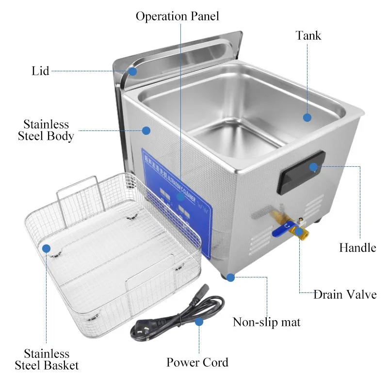 Car Parts Ultrasonic Washing Bath Portable Digital Sonic Cleaner 15L 40KHz Ultrasound Cleaning Machine for PCB Engine Dishwasher