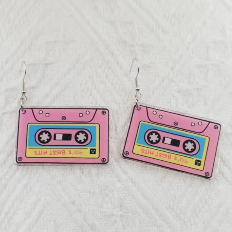 1 pair of acrylic rock tape recorder earrings, women's earrings, the best choice for gifts