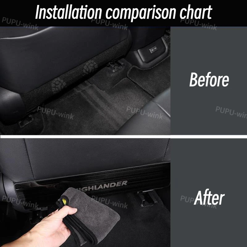 Rear Seat Anti-kick Pad Plate for Toyota Highlander XU70 2020 2021 2022 2023 Stainless Steel Panel Interior Anti-Dirty Pad