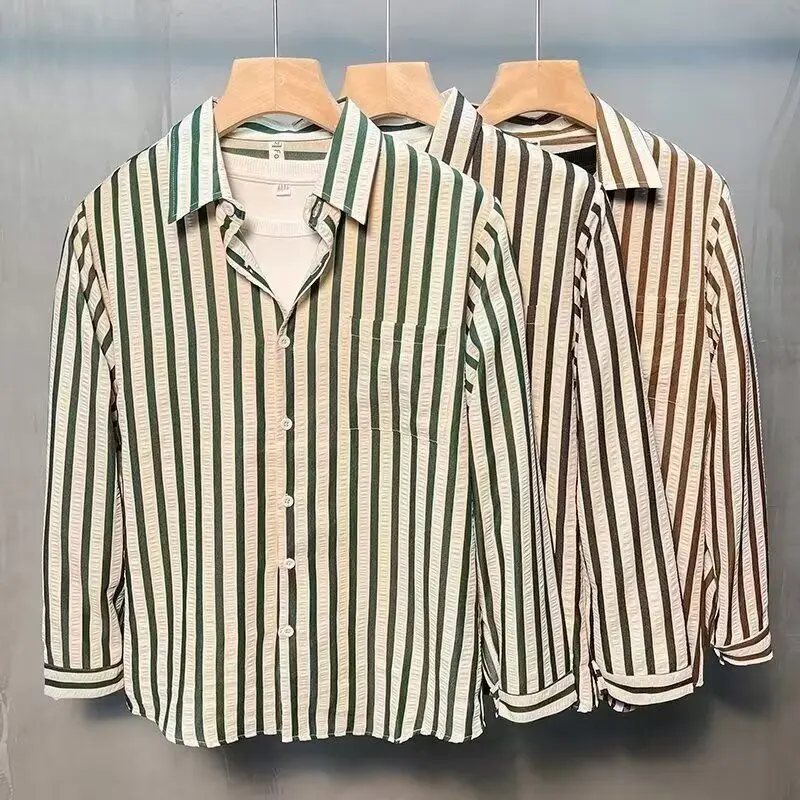 

Slim Fit Men's Stripe ort Sve irt Casual Thin Sle Polyester Fabric Faionable Spring Summer Autumn Season irt