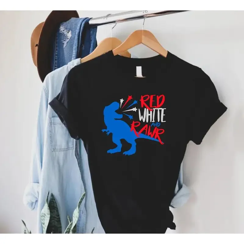 Red White and Rawr T Shirt 4th Of July Dinasour Kids Fourth Independence Day Patriotic Memorial Freedom