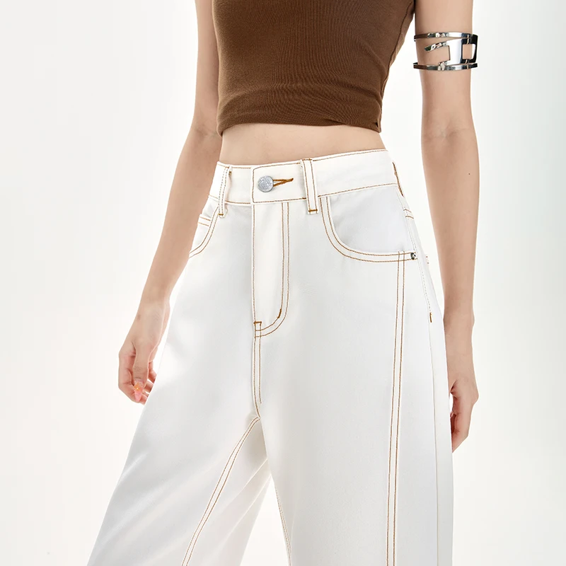 Sommer Weiche Gemütliche Hohe Taille Breite Bein Hosen Frau Jeans Y2K Mädchen Weiß Lose Mode Design Sinn Casual Hosen Plus Länge