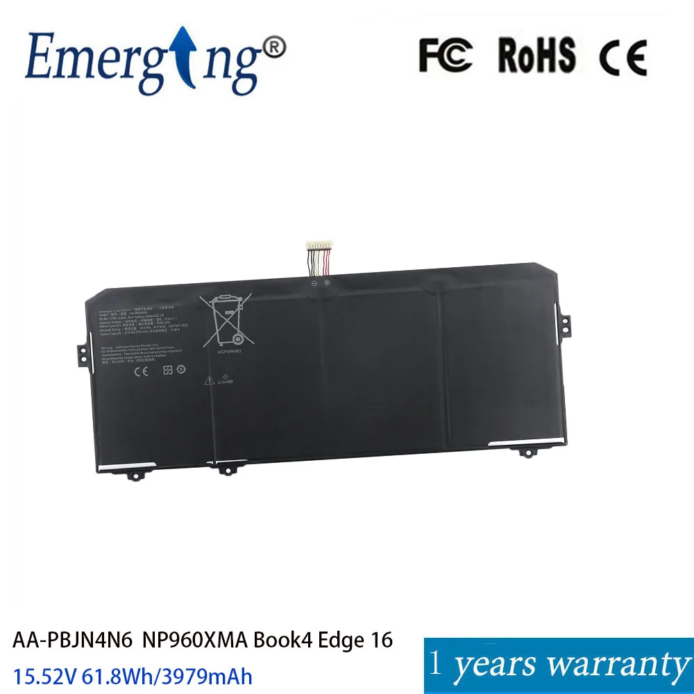 

Вывесной аккумулятор для Samsung Galaxy Book4 Edge 16 серии NP960XMA NP960XMBKB1US AA-PBJN4N6 15,52 В 61,8 Втч 3979 мАч