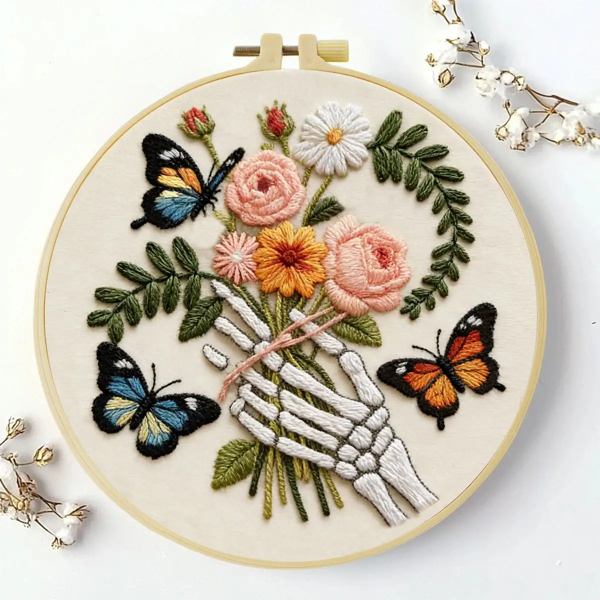 1 Stück 20X20CM/15X15CM 7,87/6,3 Zoll Blumen-Stickerei-Starter-Kit DIY-Kit DIY-Stickerei-Set Handarbeiten Malerei Heimdekoration – Detail 1