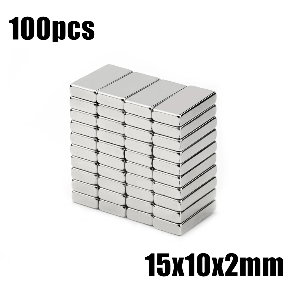 100pcs 15x10x2mm Neodymium Magnet 15*10*2 mm N35 NdFeB Block Super Powerful Strong Permanent Magnetic imanes Block