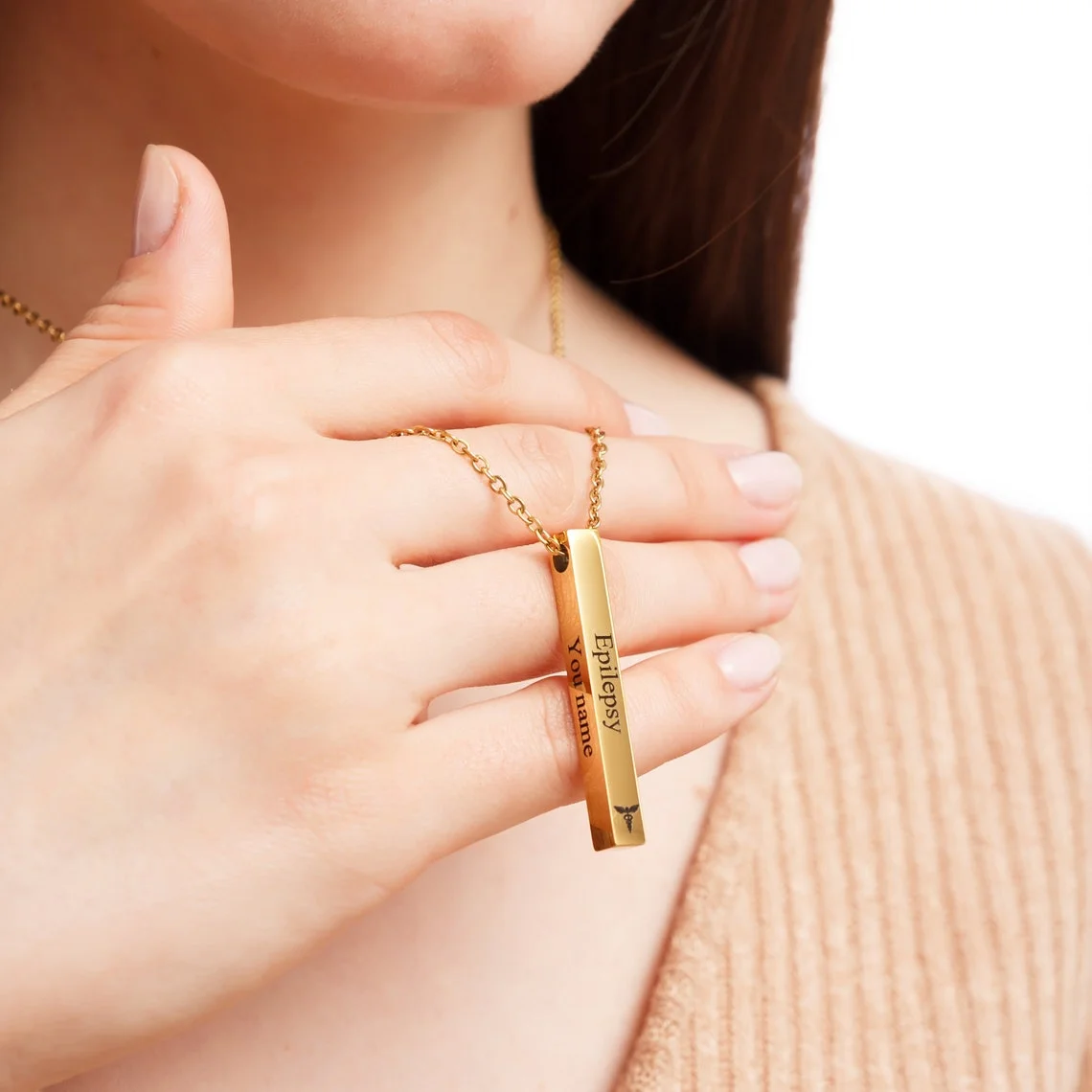 

Personalized Medical Alert Necklace Stainless Steel Diabetes Autism Bar Necklace Medical ID Tag Engraved First Aid Accessories