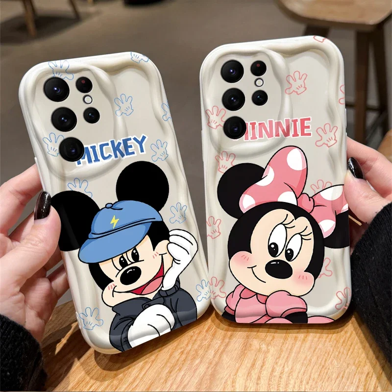 Disney Mickey Mouse bebé encantadora funda de teléfono ondulada de silicona para Samsung Galaxy S25 S24 Ultra S23 S22 S21 S20 Plus FE A56 A36 A26