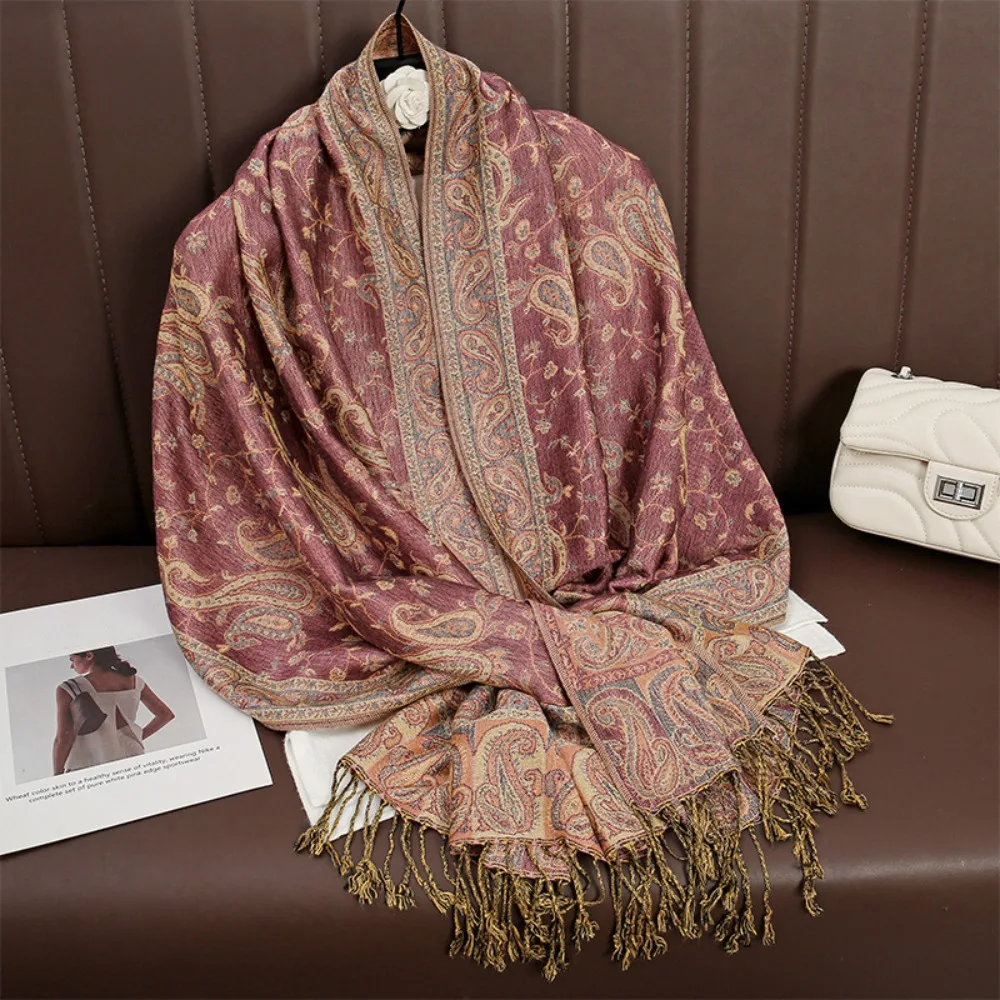 

Vintage Warm Tassel Blanket Shawl Pashmina Thickened Bohemia Poncho Hijab Ethnic Printed Headscarf Autumn