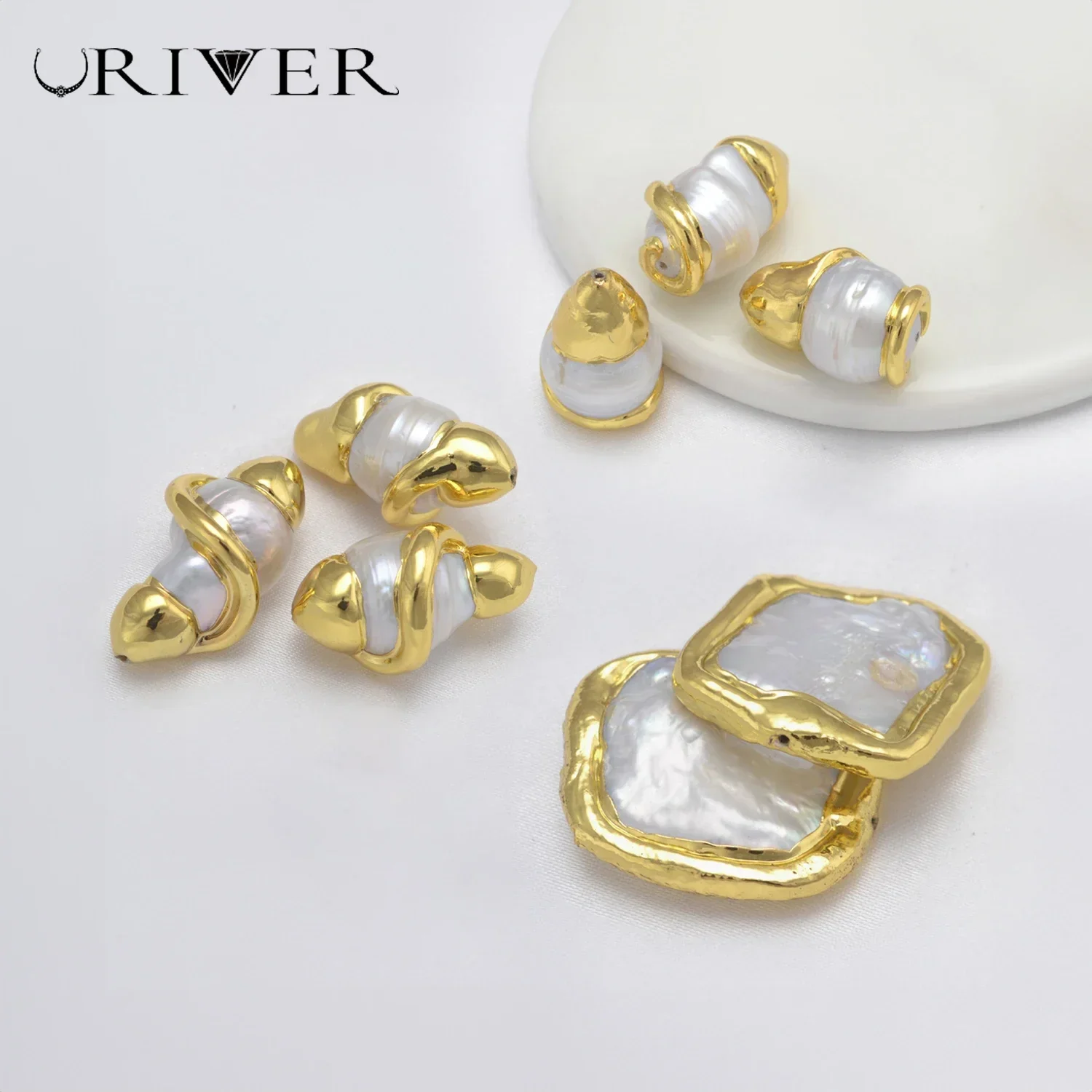 

4 Pieces Beads DIY Chain Bracelet Jewelry Making Natural White Pearl Hole Bead Accessories Copper Gold Plated High Quality Parts