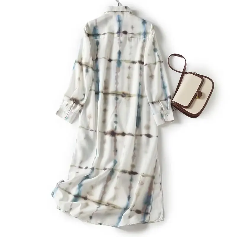 Dave&Di 2024 Summer Fashion Elegant Gradient Ladies Tie Dye Casual Commuting Long Shirt Dress Women