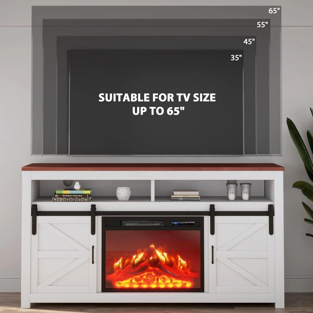 Electric Fireplace TV Stand for 65-Inch TVs, Entertainment Center with Storage, 23-Inch Heater Insert, Remote Control Included
