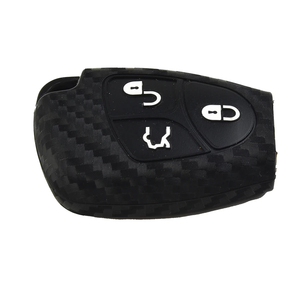 Silicone Key Case Featuring Carbon Fiber Pattern Compatible with Various For Mercedes For Benz Models Including the C Class