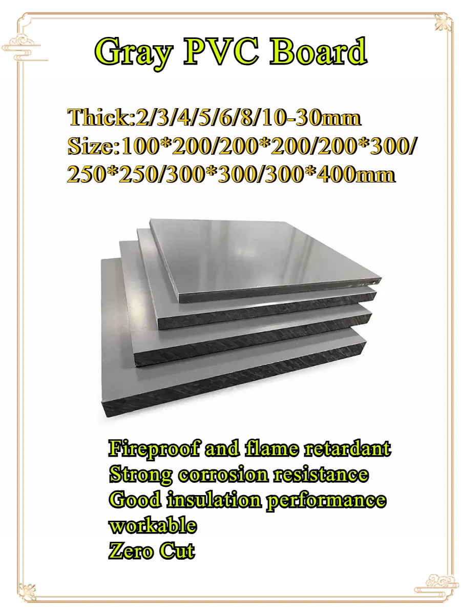 Thick 2/3/4/5/6/8/10-30mm Gray PVC Board Plastic Hard Sheet For Electronic Equipment Etc 100x200/200x200-300x400mm