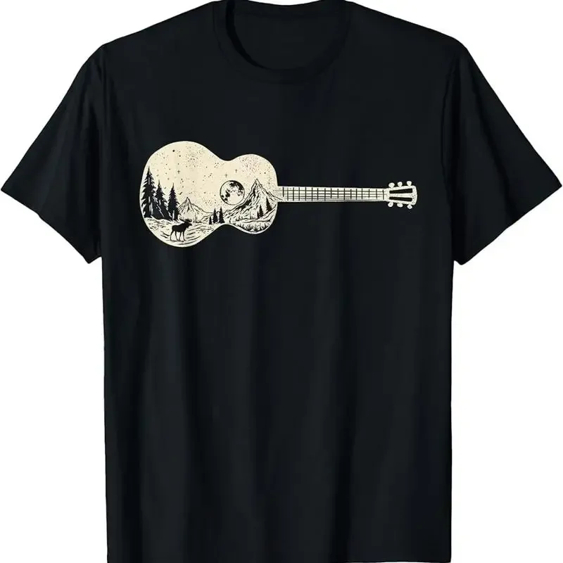 Acoustic Guitar Nature Mountain Music Lover Guitarist Retro T Shirt
