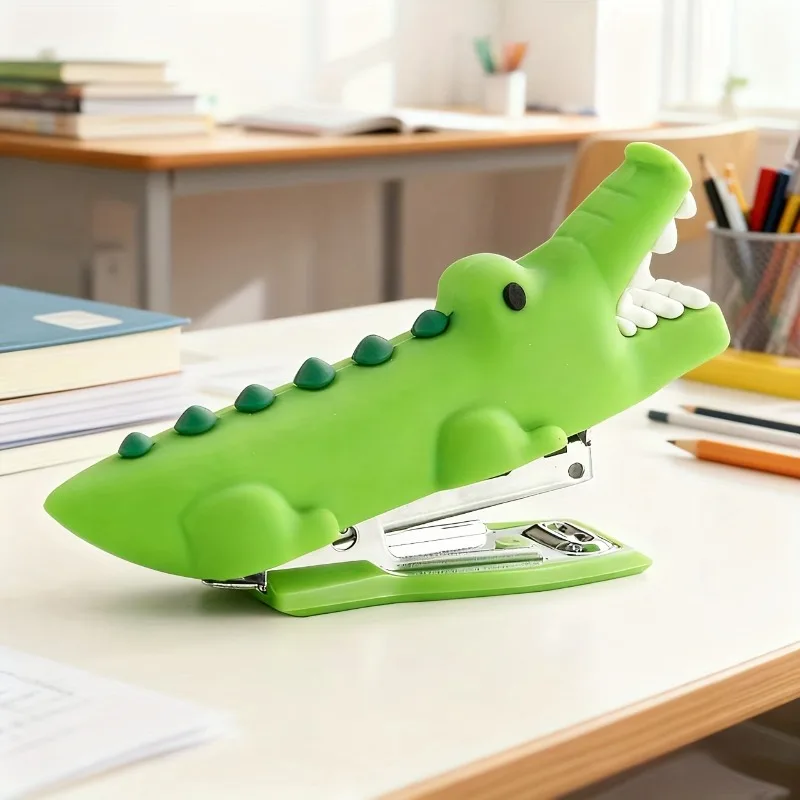 Cute crocodile‑shaped mini stapler on desk