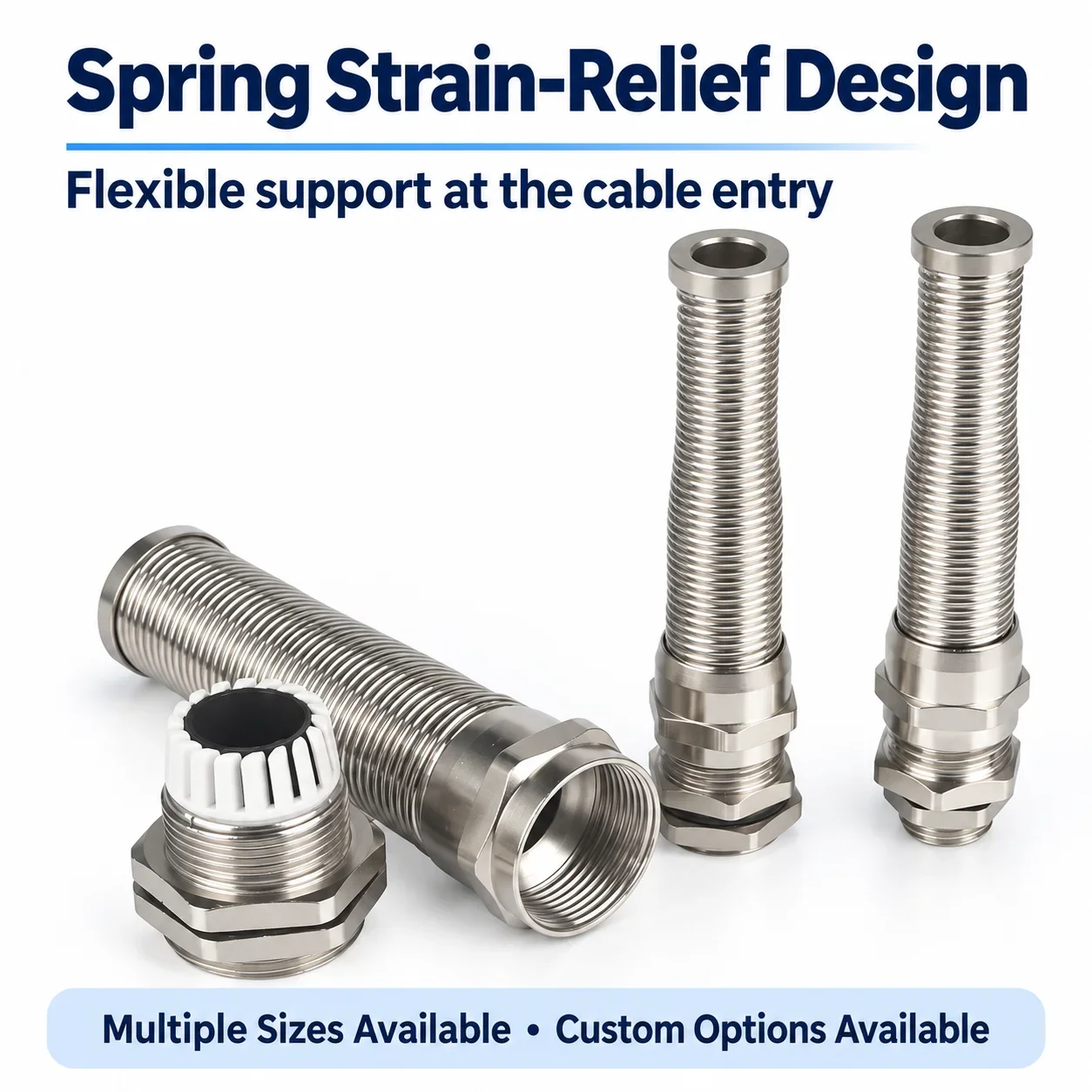Nickel-Plated Brass Anti-Bending Cable Connector Metal Spring Waterproof Gland Resistant to Twisting And Bending for Secure Wiri