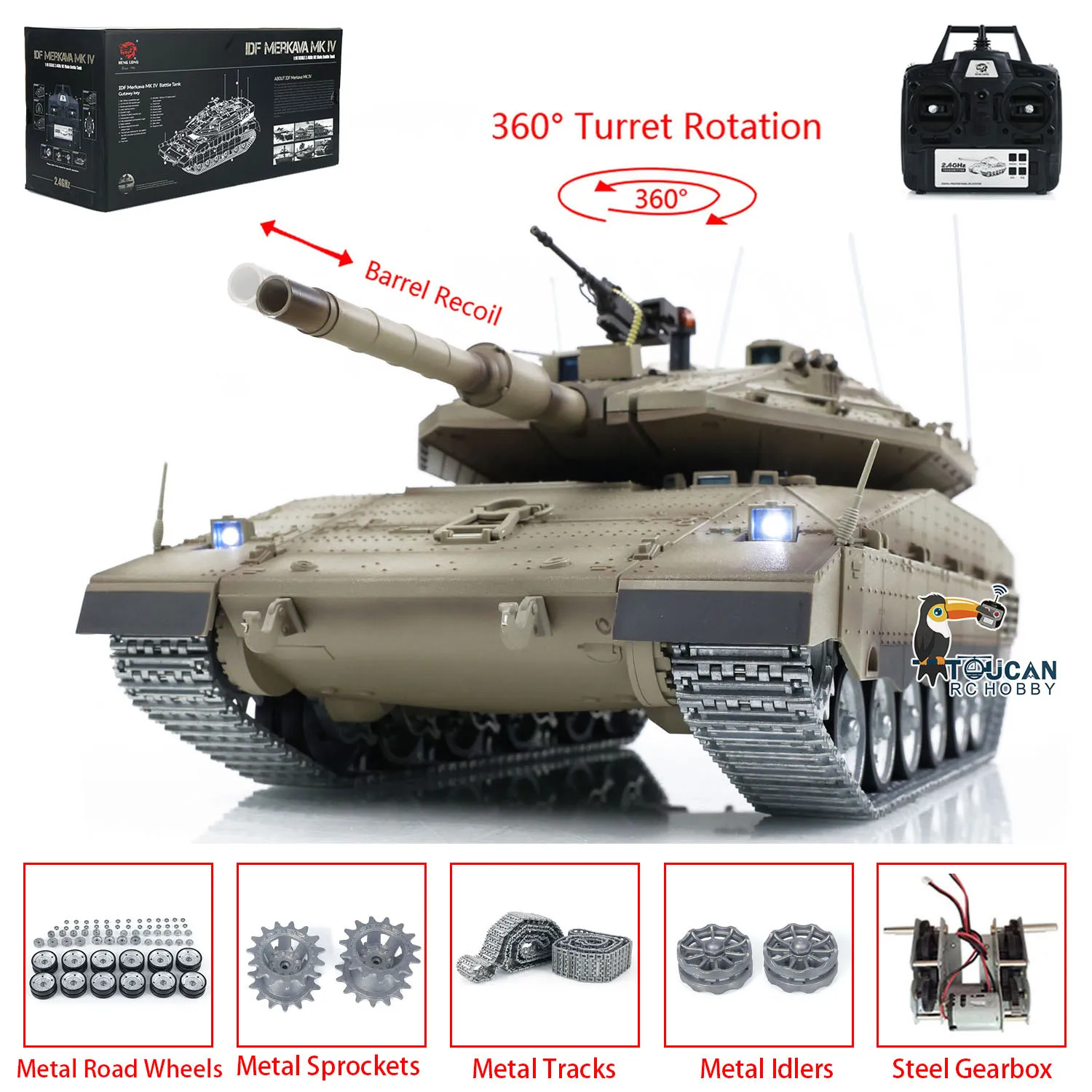 Heng Long 1/16 Military RC Tank TK7.0 IDF Merkava MK IV Metal Tracks Road Wheels Idlers Professional Vehicle Toucan Model