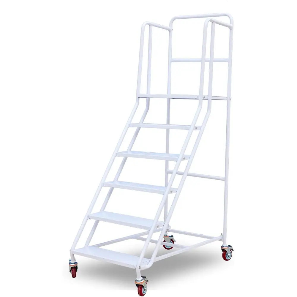 

6-Step Industrial Rolling Ladder with Wheels, Non-Slip, 880 lbs Capacity, 23.6 Wide, 76.8 Tall, White