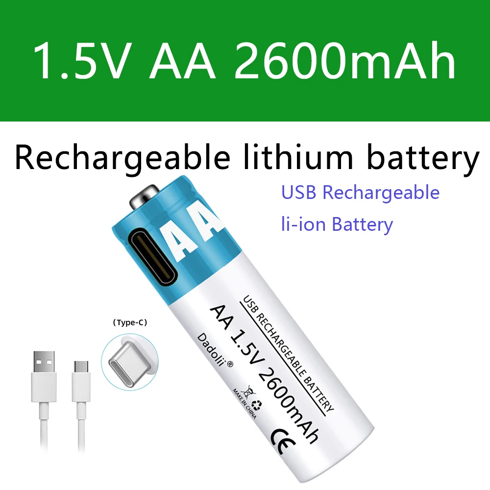 Batterie articulation ion aste USB avec câble, batterie AA 1.5V AA 2600mAh, télécommande, souris, petit ventilateur, jouet électrique