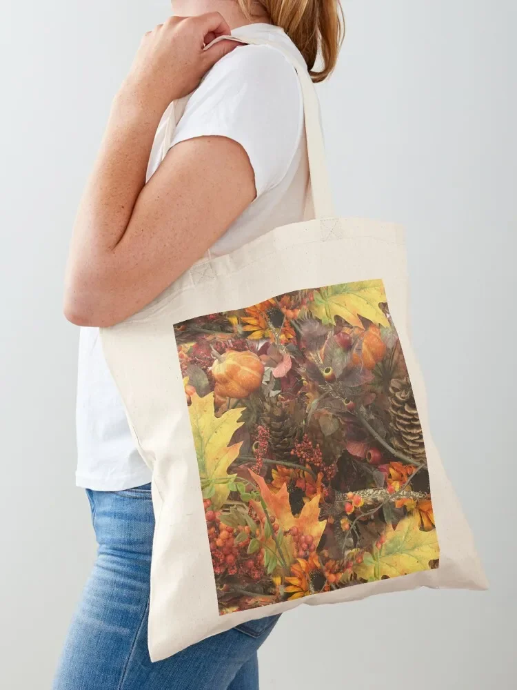 Autumn Pine Cones and Fall Leaves Tote Bag the tote bag Canvas bag for women