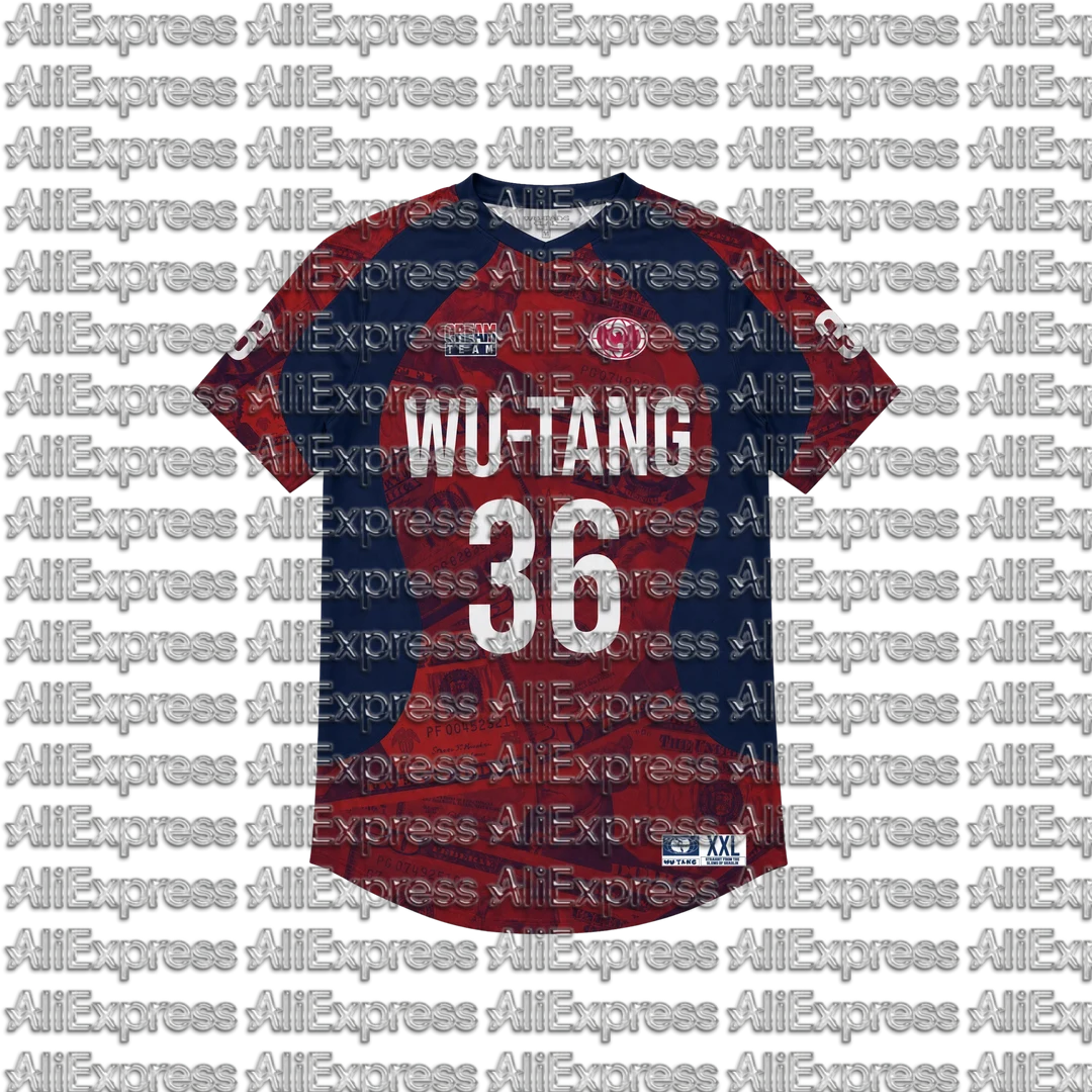 Men Wu‑Tang Clan 36 Striped Jersey T‑Shirt Vintage Hip Hop Rap Oversized Short Sleeve V‑Neck Streetwear Casual Tee Top