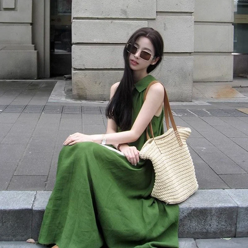 Neues Damen-Maxikleid in Waldgrün mit Neckholder, Elegantes Ärmelloses Kleid mit Lässiger Passform, Damen-Freizeitkleid für Stadtspaziergänge und Shopping