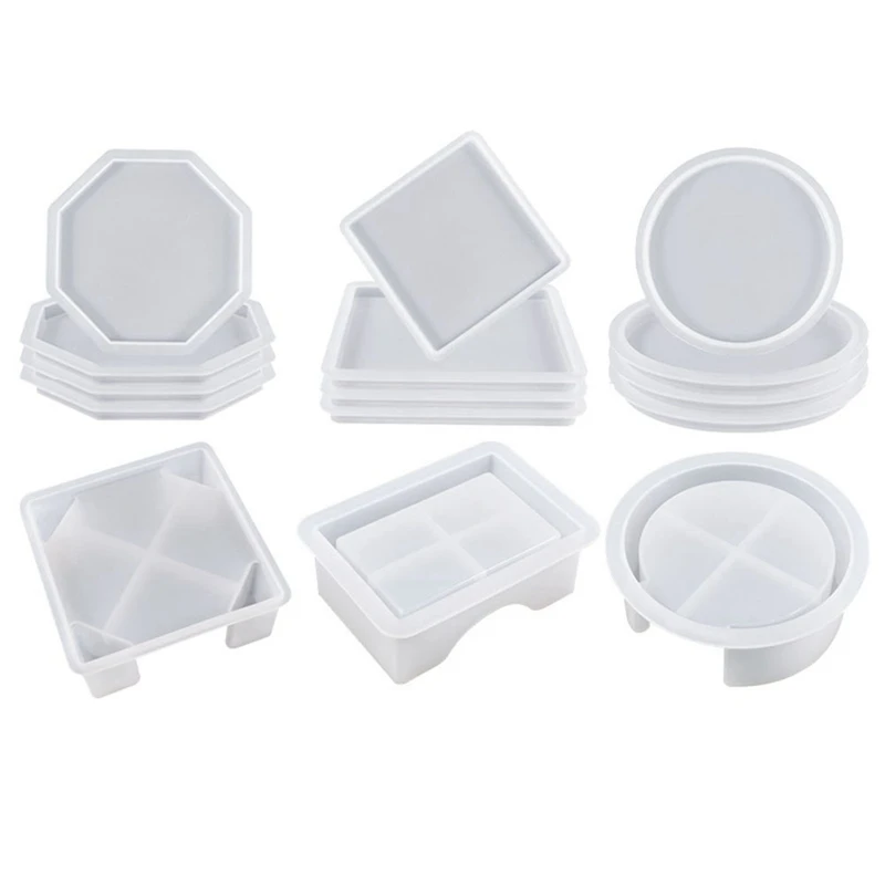 15 Pcs Coaster Resin Molds Coaster Molds With Round Square Octagon Shape Holder Molds