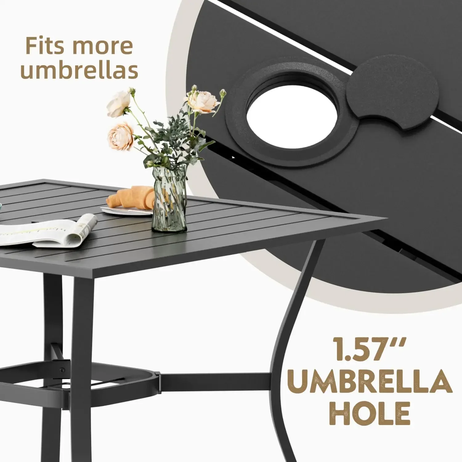 

[Discounted Price!]37''x37'' Outdoor Dining Table for 4, E-Coating Metal Patio Dining Table with 1.57'' Umbrella Hole, All-Weath