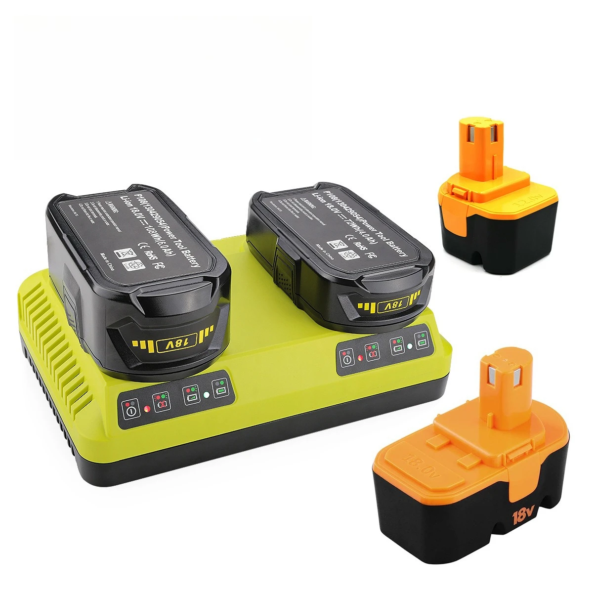 Dual Slot Charger P117 、P118、P118B、P135、P166 for RYOBI 12V-18V Li-ion NiCd NiMh Battery Fast Charging